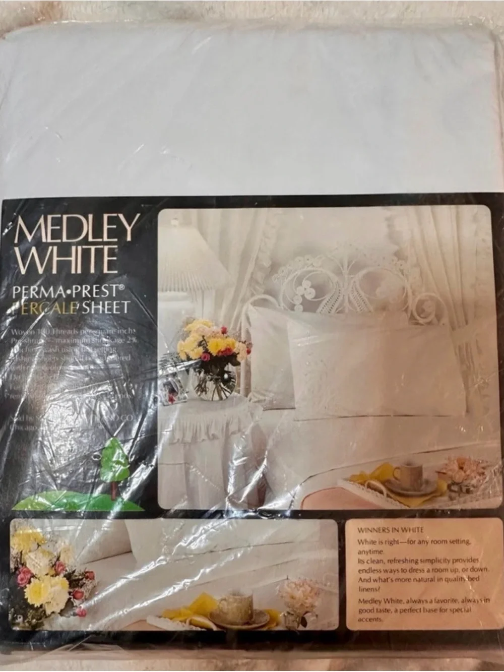 Vintage Sears Medley White Full Size Fitted Sheet - White